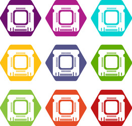 component microchip icons set 9 vector image