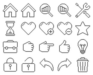 line pixel icons set user interface 2 vector image