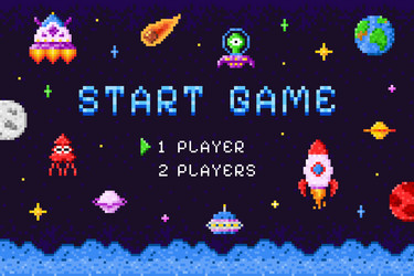 arcade game start screen pixel videogame display vector image
