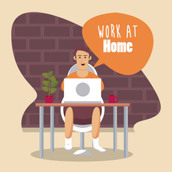 Man using laptop work at home vector