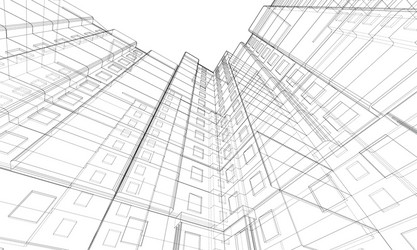 Wire-frame model a multi-storey building vector