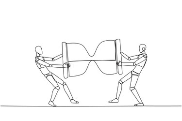 continuous one line drawing two angry robot vector image