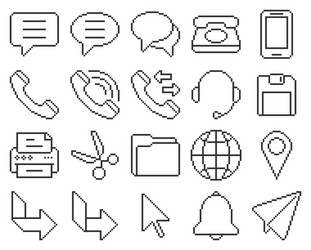 line pixel icons set user interface 3 vector image