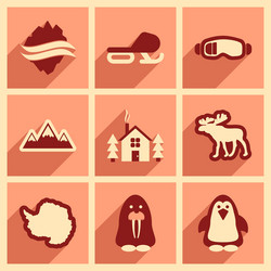 set of flat web icons with long shadow arctic vector image