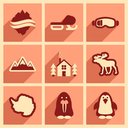 set of flat web icons with long shadow arctic vector