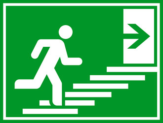 man running up stairs and exit door sign way vector image
