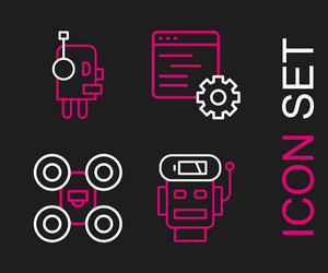 set line robot low battery charge drone computer vector image