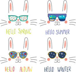 four seasons cute bunny faces set vector