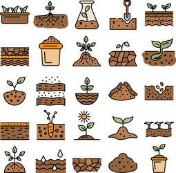 Soil ground icons set outline style Royalty Free Vector