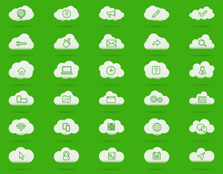 Cloud computing linear icons set download upload vector