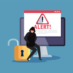 hacker with desktop computer icon vector image