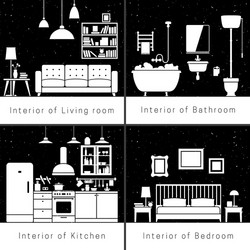 Interior silhouettes of flat rooms vector