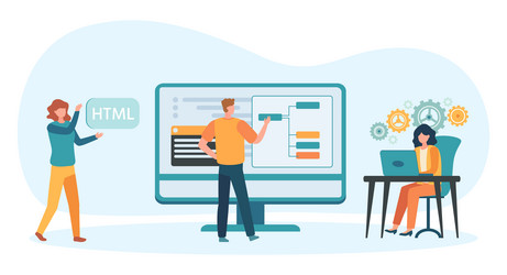 programmer and designer developing website team vector