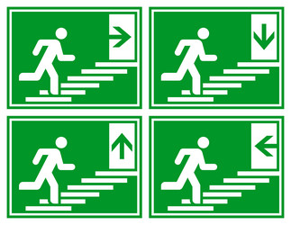 man running up stairs and exit door sign set vector image