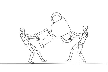 Single one line drawing a smart robot emerges Vector Image