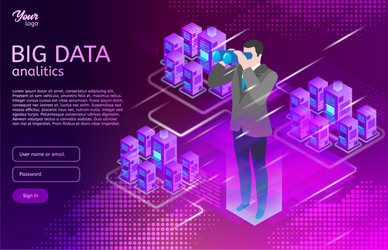 big data isometric design concept man in suit use vector