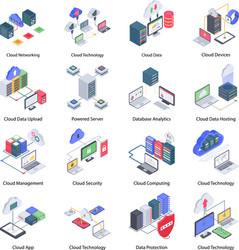 cloud computing isometric icons vector image