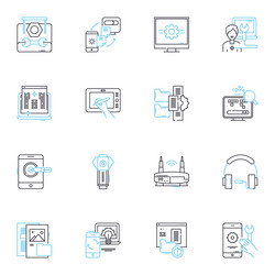 deep learning linear icons set neural nerks vector