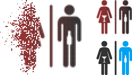 Disintegrating pixel halftone wc persons icon vector