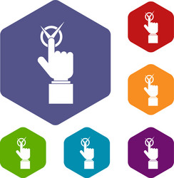 hand finger pressing button with tick icons set vector image