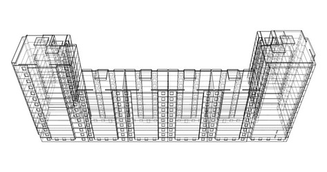Multi-Story Building Wireframe Model vector image