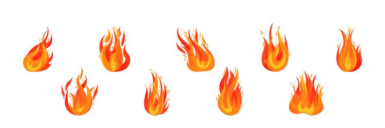 Tongue of burning fire and flame set Royalty Free Vector
