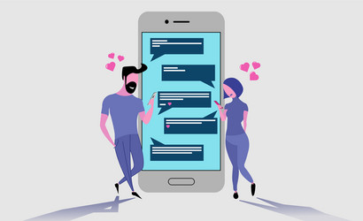 Two lovers chatting with their mobile phones vector