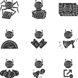 Web robots glyph icons set crawler text-reading vector