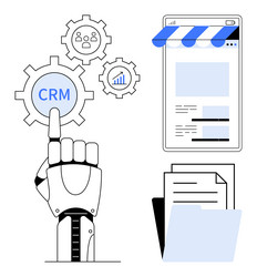 robotic hand managing crm system with gears vector image