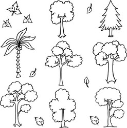 tree set with hand draw doodles vector image