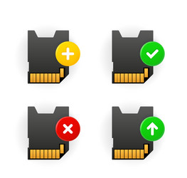 Memory card icons set with different pictograms vector