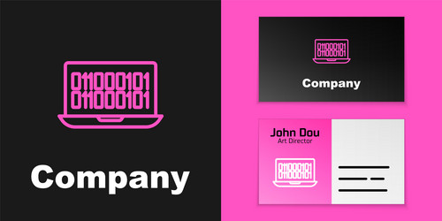 pink line binary code icon isolated on black vector image