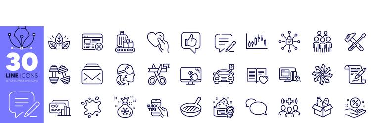 write online payment and mail line icons pack vector