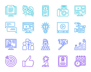 Blog channel online simple line icons set vector