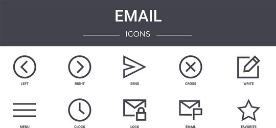 email concept line icons set contains vector image