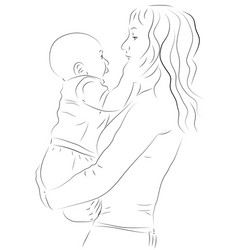 mother and her baby sketch vector