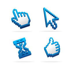 Retro blue pixel computer cursor set vector