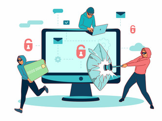 hackers group hacking computer masked men smash vector image