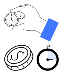 hand holding clock with coin and timer vector image