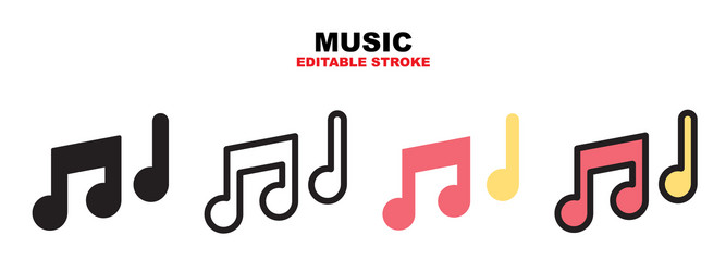 Music icon set with different styles editable vector