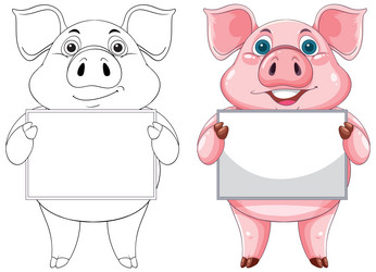 smiling pig with a blank sign for messages vector image