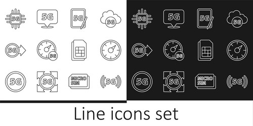 Set line 5g network digital speed meter graphic vector