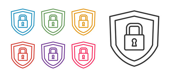 set line shield security with lock icon isolated vector image