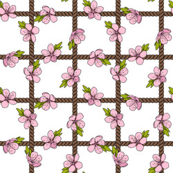 Seamless pattern net of cord and spring flowers vector