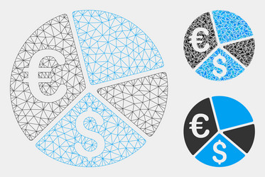 Euro and dollar pie chart mesh wire frame vector