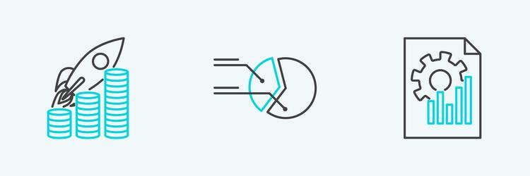 set line document with graph chart rocket flying vector image