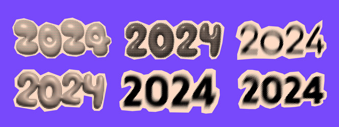 2024 new year trendy halftone icons collage vector