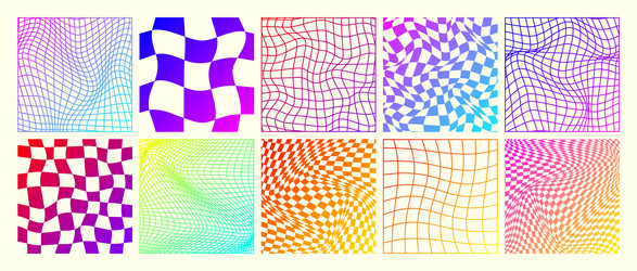 groovy checkered pattern neon distorted tiled vector image
