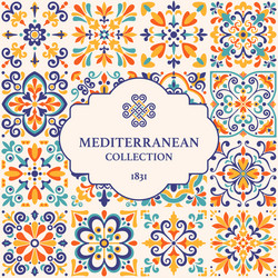 label or card with azulejo tile pattern vector image