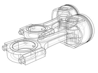 3D Piston Rendering - Wireframe Sketch vector image